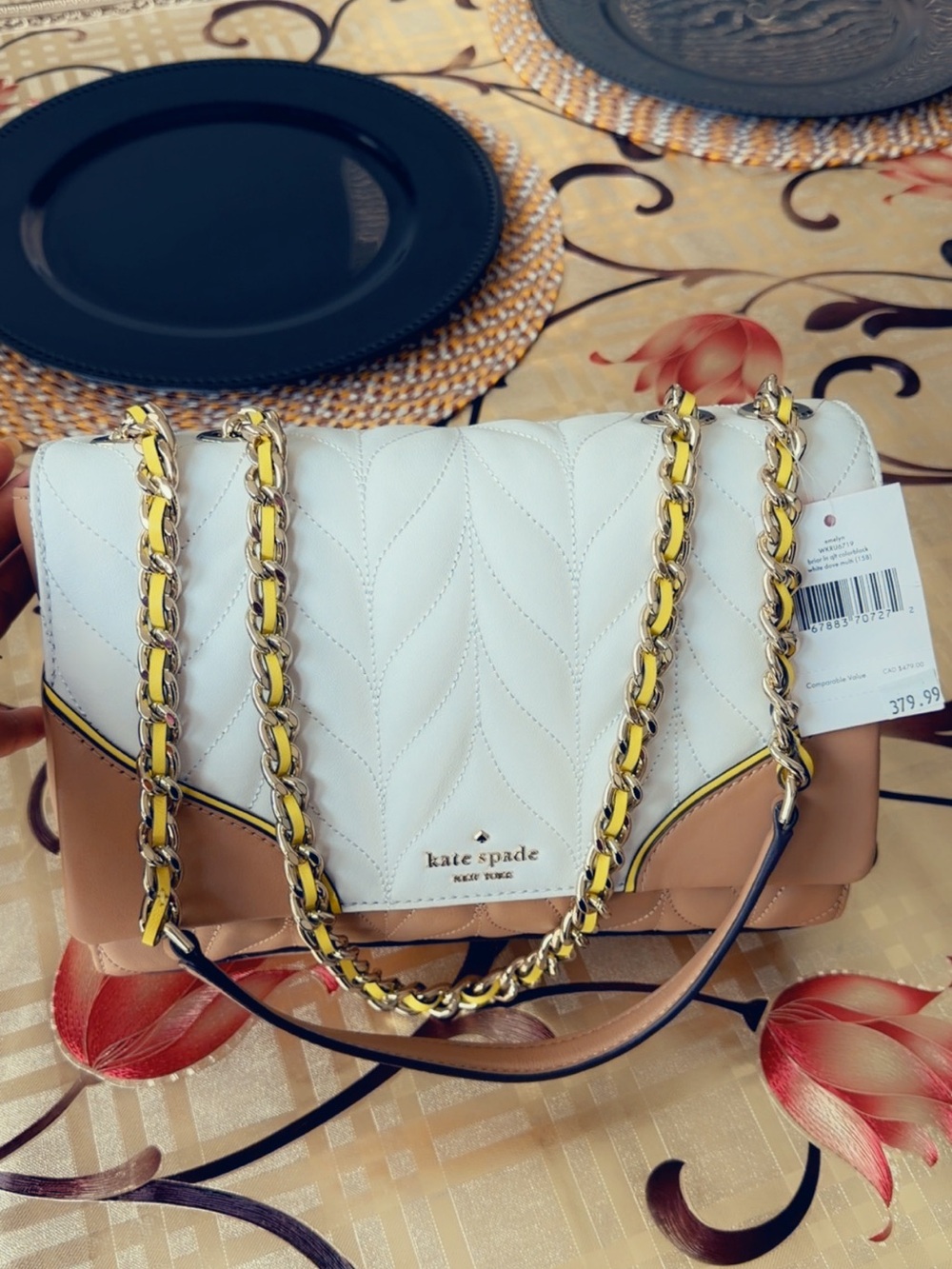 kate spade White and Blush Quilted Chain Shoulder Bag with Gold Hardware - Picture 2 of 5
